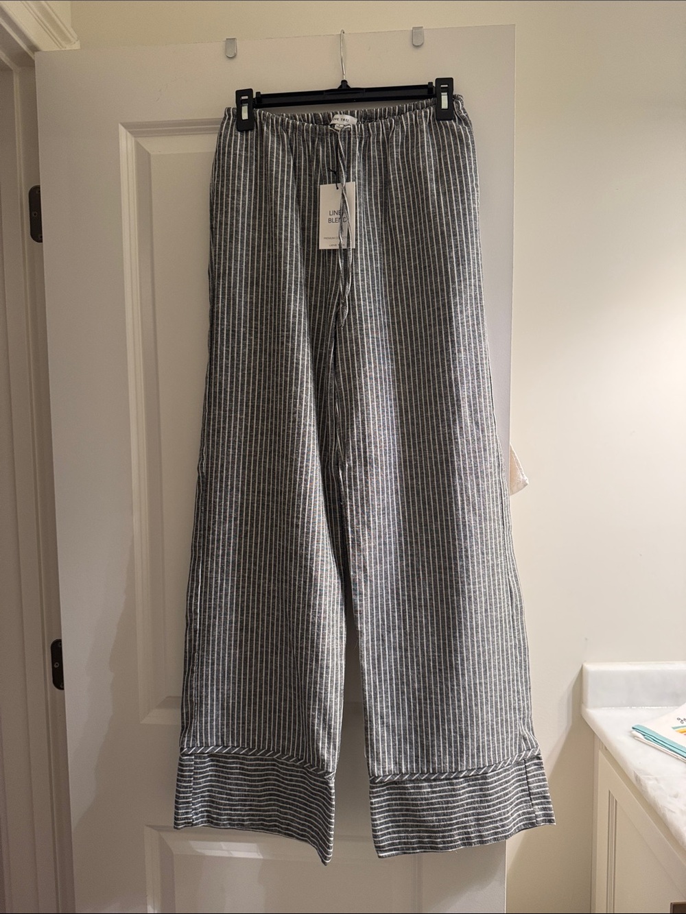 Love Tree Black & White Striped Wide-Leg Pants
